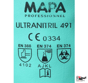 علائم و استاندارد های دستکش ضد مواد شیمیاییMAPA Ultranitril 491